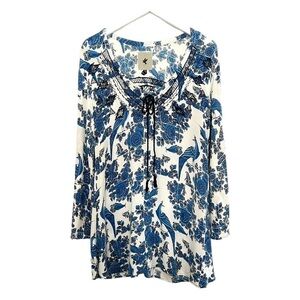 One Teaspoon Floral Peacock Print Tunic Blue White